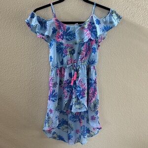 Japna Kids Girls Blue Hot Pink Tropical Floral Off Shoulder Romper Size 8